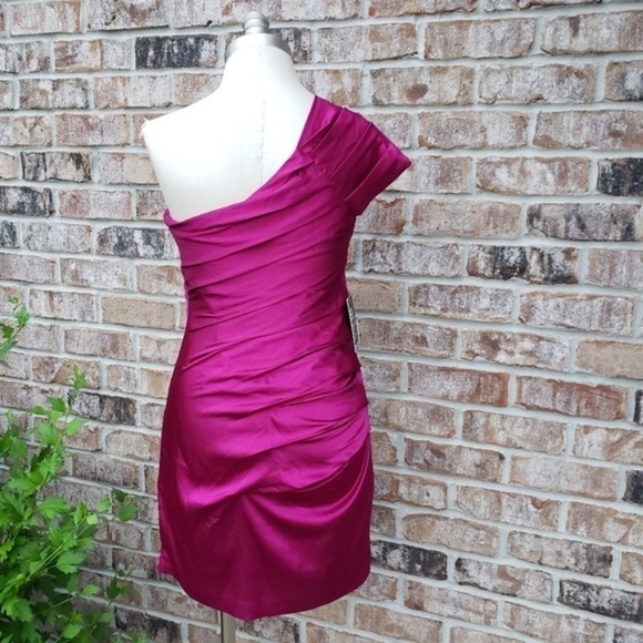 NWT Express One-Shoulder Pleated Layer Dress Pink - Picture 3 of 6